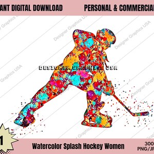 Hockey PNG, Watercolor Women Hockey Digital, Commercial USE, Sports, Hockey Art, Hockey Player Digital Download, Digital Design, Hockey Gift