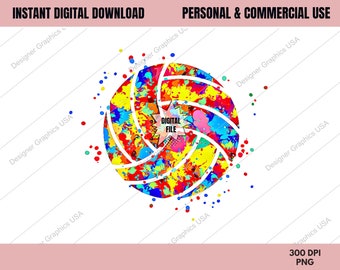 Watercolor Volleyball PNG, Volleyball Paint Splash Sports,Commercial USE,Volleyball Art,Sublimation,Clipart,Print File,Volleyball Gift
