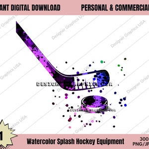 Watercolor Hockey PNG Digital, Commercial USE, Sports, Hockey Art, Sublimation Design Download, Digital Design, PNG, Clipart, Hockey Gift