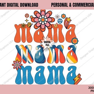 Hippie Mama PNG, Retro Mama, Commercial USE, Sublimation Design, Digital PNG, Clipart,Print File,Retro Groovy Mama, Mama Clipart, Hippie png