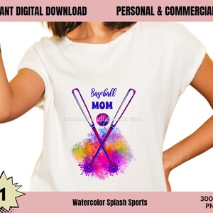 Baseball Mom PNG, Watercolor Baseball Mom, Commercial USE, Baseball Art, Sublimation Design Download, Digital Design, Clipart,Print File