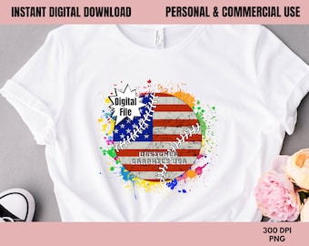 American Flag Patriotic Baseball PNG, Flag Baseball, Commercial USE, Baseball Art, Sublimation Design, Clipart,Print File,Paint Splash