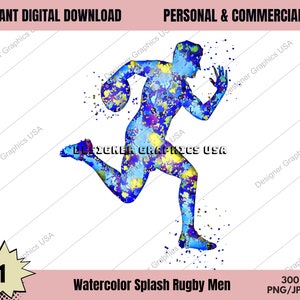 Rugby PNG, Acuarela Rugby Digital, USO Comercial, Deportes, Arte de Regalo de Rugby, Descarga de Diseño de Sublimación, Diseño Digital, PNG, Jugador de Rugby
