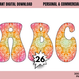 Retro Font PNG,Commercial USE,Sublimation,Hippie Font Bundle,70s fonts,Vintage Fonts,Retro letters,Hippie Retro Fonts,Groovy fonts,Boho Font