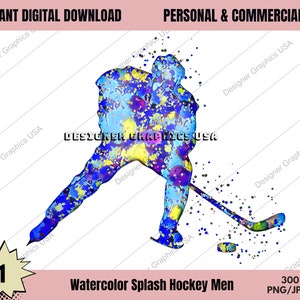 Watercolor Hockey Digital, Commercial USE, Sports, Hockey Art, Sublimation Design Download, Digital Design, PNG, Clipart, Hockey Gift