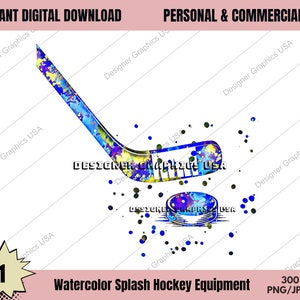Watercolor Hockey PNG Digital, Commercial USE, Sports, Hockey Art, Sublimation Design Download, Digital Design, PNG, Clipart, Hockey Gift