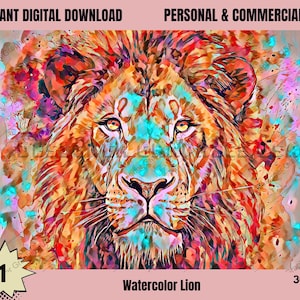 Watercolor Lion Digital Background | Lion poster Backdrop | Watersplash Lion Background | PNG FILE|Lion Background | Commercial Use