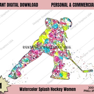 Hockey PNG, Watercolor Women Hockey Digital, Commercial USE, Sports, Hockey Art, Hockey Player Digital Download, Digital Design, Hockey Gift