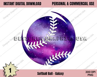 Softball PNG, Watercolor Galaxy Sports Softball Digital,Commercial USE,Softball Art,Sublimation Design, Clipart,Print File,Softball Gift