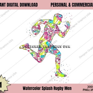 Rugby PNG, Acuarela Rugby Digital, USO Comercial, Deportes, Arte de Regalo de Rugby, Descarga de Diseño de Sublimación, Diseño Digital, PNG, Jugador de Rugby