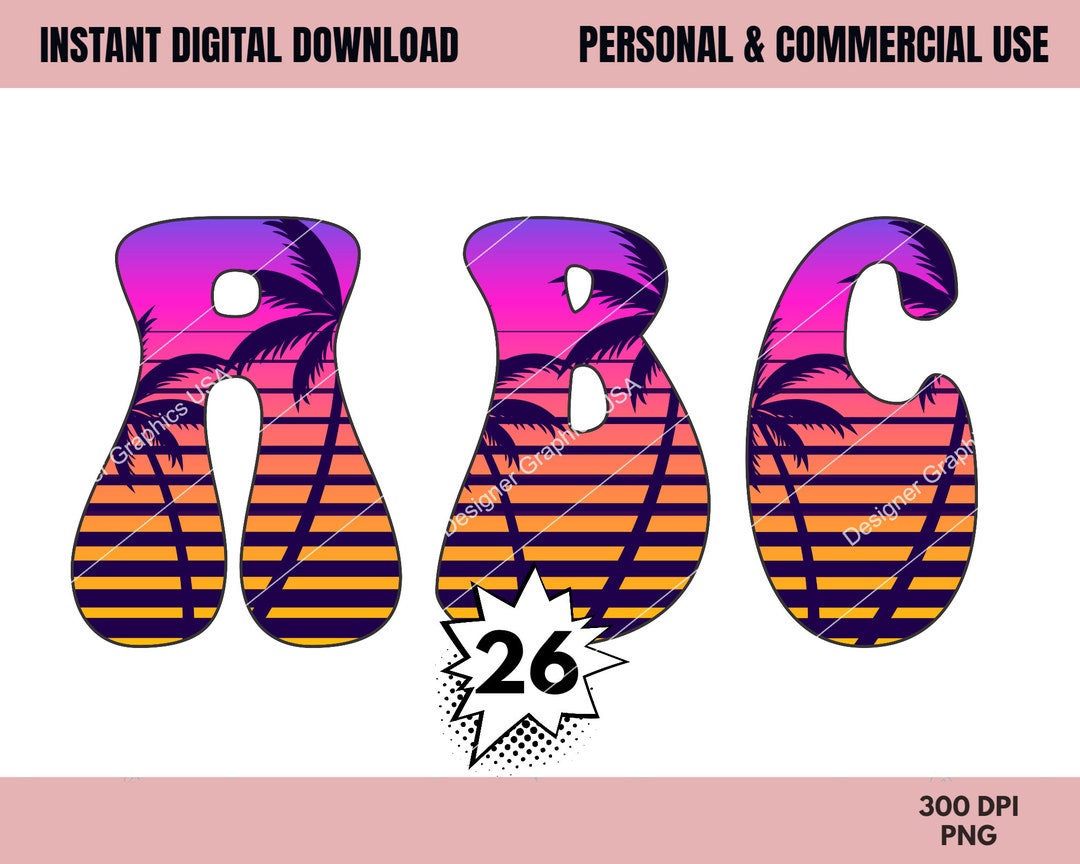 Beach Sunset Retro Font Png,commercial Use,sublimation,hippie Font ...