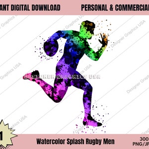 Rugby PNG, Acuarela Rugby Digital, USO Comercial, Deportes, Arte de Regalo de Rugby, Descarga de Diseño de Sublimación, Diseño Digital, PNG, Jugador de Rugby