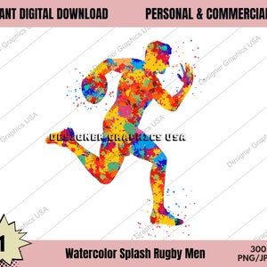 Rugby PNG, Acuarela Rugby Digital, USO Comercial, Deportes, Arte de Regalo de Rugby, Descarga de Diseño de Sublimación, Diseño Digital, PNG, Jugador de Rugby