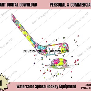 Watercolor Hockey PNG Digital, Commercial USE, Sports, Hockey Art, Sublimation Design Download, Digital Design, PNG, Clipart, Hockey Gift