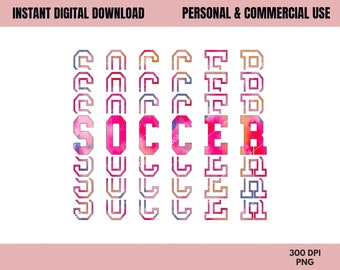Stacked Watercolor Soccer PNG,Soccer Font, Commercial USE,Sublimation ,Digital Design,Clipart,Print File,Soccer Font PNG, Soccer Mirror
