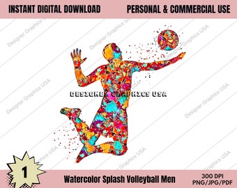 Pallavolo PNG, Pallavolo ad acquerello digitale, USO commerciale, Sport, Arte della pallavolo, Download del design a sublimazione, Design digitale, PNG