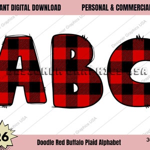 Buffalo Plaid Doodle Font PNG, USO comercial, Sublimação, Pacote de fontes Doodle, Pacote de fontes de letras, Pacote de fontes xadrez, cartas de Natal