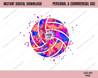Watercolor Volleyball PNG, Volleyball Paint Splash Sports,Commercial USE,Volleyball Art,Sublimation,Clipart,Print File,Volleyball Gift