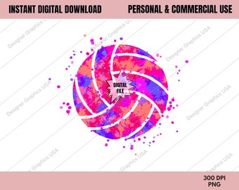 Watercolor Volleyball PNG, Volleyball Paint Splash Sports,Commercial USE,Volleyball Art,Sublimation,Clipart,Print File,Volleyball Gift