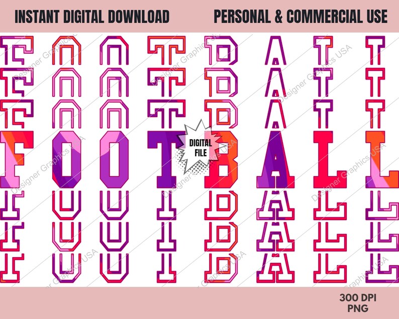 Stacked Football PNG, Football Font, Commercial USE, Sublimation Design ...