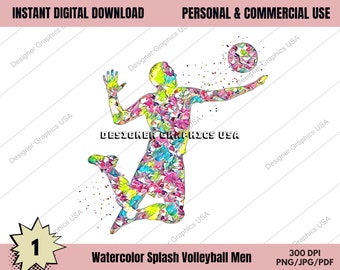 Pallavolo PNG, Pallavolo ad acquerello digitale, USO commerciale, Sport, Arte della pallavolo, Download del design a sublimazione, Design digitale, PNG