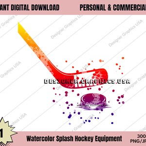 Watercolor Hockey PNG Digital, Commercial USE, Sports, Hockey Art, Sublimation Design Download, Digital Design, PNG, Clipart, Hockey Gift