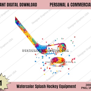 Watercolor Hockey PNG Digital, Commercial USE, Sports, Hockey Art, Sublimation Design Download, Digital Design, PNG, Clipart, Hockey Gift