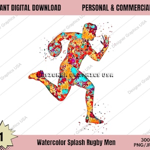 Rugby PNG, Acuarela Rugby Digital, USO Comercial, Deportes, Arte de Regalo de Rugby, Descarga de Diseño de Sublimación, Diseño Digital, PNG, Jugador de Rugby