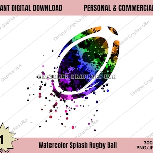 Rugby PNG, Acuarela Rugby Digital, USO Comercial, Deportes, Arte de Regalo de Rugby, Descarga de Diseño de Sublimación, Diseño Digital, PNG,Rugby