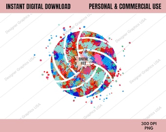 Watercolor Volleyball PNG, Volleyball Paint Splash Sports,Commercial USE,Volleyball Art,Sublimation,Clipart,Print File,Volleyball Gift
