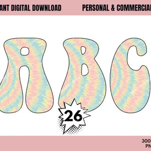 Pastel Tie Dye Retro Groovy Font PNG,Commercial USE,Sublimation Fonts,Hippie Font,Retro Fonts,70s font, Vintage Fonts, Bubbly Fonts