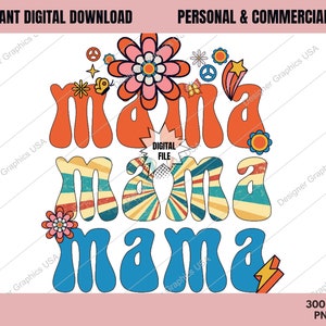 Hippie Mama PNG, Retro Mama, Commercial USE, Sublimation Design, Digital PNG, Clipart,Print File,Retro Groovy Mama, Mama Clipart, Hippie png