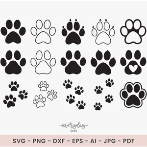 Bundle Svg empreinte de patte, Clipart patte de chien, Svg de patte de chat, empreinte animale pistes Svg, Svg empreinte de patte de lion ou de tigre, Svg de patte d'ours, fichier découpé au Laser