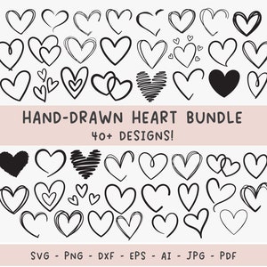 Zestaw Heart Svg Rysowane ręcznie serce Svg dla Cricut Kształt serca Svg dla sylwetki Plik cięcia serca Słodkie Walentynki Svg Scribble Heart Svg Png
