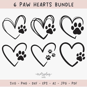 Patte coeur Svg, Svg impression patte, Svg maman chien, chien amour Svg, chien patte ornement Svg, Svg coeur griffonnage, animal commémoratif Svg, Clipart chat, fichier coupé