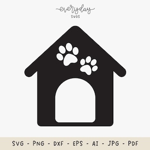 Dog House Svg Digitale Download, Dog Paw Svg, Pet Memorial Svg, Dog Love Svg, Puppy Svg, Dog House Vector Clipart met Paw Prints, Cut File