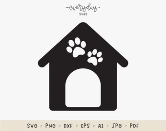 Dog House Svg Digital Download, Dog Paw Svg, Pet Memorial Svg, Dog Love Svg, Puppy Svg, Dog House Vector Clipart with Paw Prints, Cut File