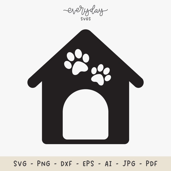 Dog House Svg Digital Download, Dog Paw Svg, Pet Memorial Svg, Dog Love Svg, Puppy Svg, Dog House Vector Clipart with Paw Prints, Cut File