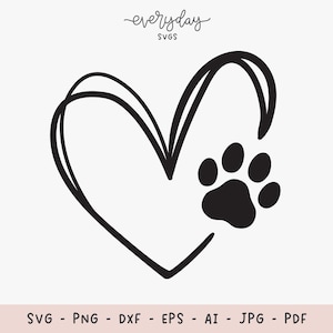 Paw Heart Svg Digital Download | Dog Love Svg, Dog Mama Svg, Cat Mom Svg, Pet Animal Svg, Cat Dog Vector Clipart, Cricut Silhouette Cut File