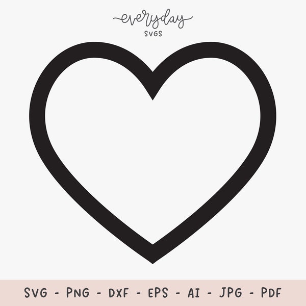 Heart Outline Digital Download | Heart Outline Svg, Cute Heart Png, Basic Heart Shape Svg, Open Heart Svg, Love Svg for Shirts, Cut File