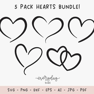Fancy Heart Svg Bundle | Open Heart Outline Svg, Hand Drawn Heart Shape Svg, Laser Cut File Heart Svg Design, Heart Vector Clipart, Love Svg