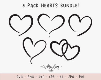 Fancy Heart Svg Bundle | Open Heart Outline Svg, Hand Drawn Heart Shape Svg, Laser Cut File Heart Svg Design, Heart Vector Clipart, Love Svg
