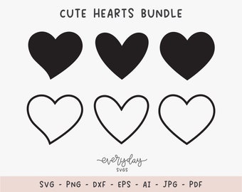 6 Pack Heart Bundle Digital Download | Heart Outline Svg, Heart Shape Png, Open Heart Svg, Heart Silhouette Cut File | Dxf Eps Ai Jpg Pdf