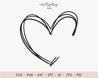 Coeur dessiné à la main, Svg demi-cadre nom coeur, gribouillage coeur Svg POD Design, amour Svg pour chemises, fichiers Clipart Svg contour en forme de coeur