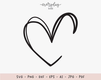 Coeur dessiné à la main, Svg demi-cadre nom coeur, gribouillage coeur Svg POD Design, amour Svg pour chemises, fichiers Clipart Svg contour en forme de coeur