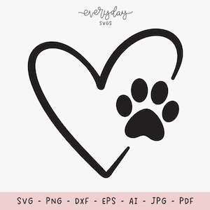 Paw Heart Svg Digital Download | Dog Love Svg, Dog Mama Svg, Cat Mom Svg, Pet Animal Svg, Cat Dog Vector Clipart, Cricut Silhouette Cut File