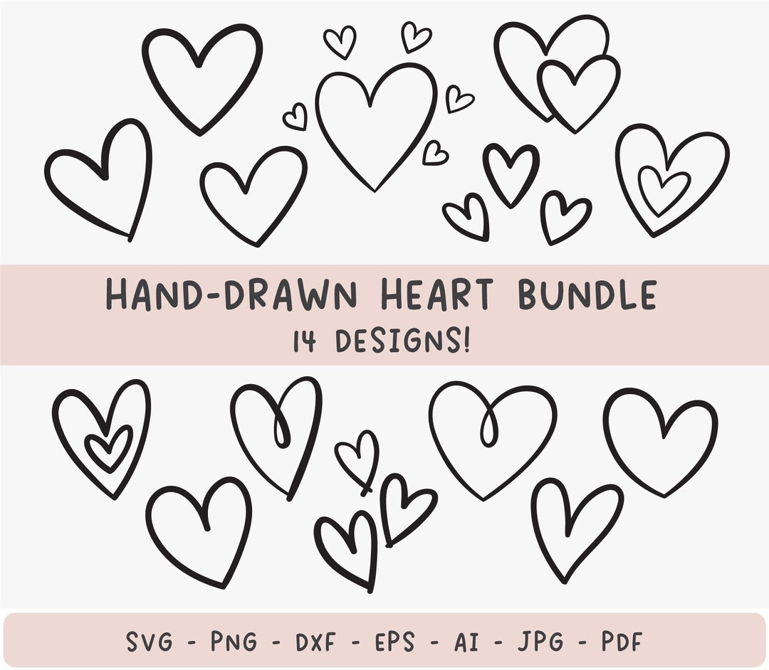 Hand Drawn Heart Svg Bundle Cut Files for Cricut, Heart Vector Clipart ...