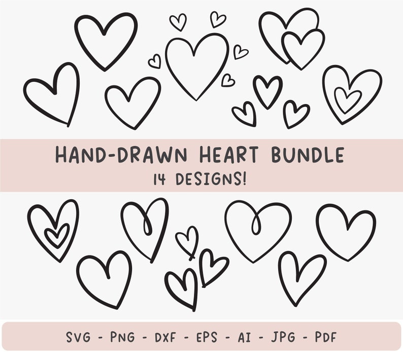 Hand Drawn Heart Svg Bundle Cut Files for Cricut, Heart Vector Clipart ...