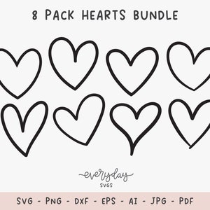 8-pack hartbundel digitale download | Hart omtrek Svg, hartvorm Png, Open hart Svg, hart silhouet snijden bestand | Dxf Eps Ai Jpg Pdf