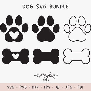 6er-Pack Hunde-Svg-Bundle digitaler Download | Hunde Leckerli SVG, Pfote Herz Plotter, Hundepfote Druck dafür, Hundeknochen Png Schneidedatei, Hunde Clipart, Welpe Schneidedatei